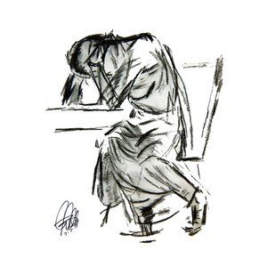 Deep Depression Sorrow Charcoal Drawing Poster Print Wall Art 18x24